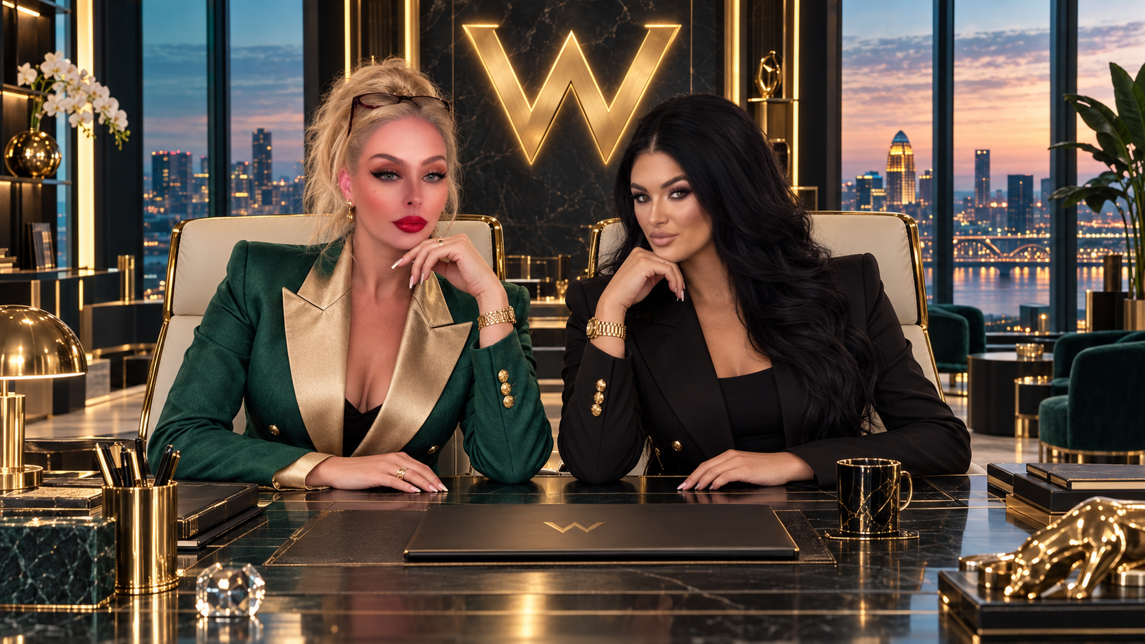Robin Anderson and Samantha Roby together at their Truth With a Wink executive desk